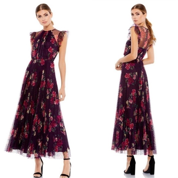 Ieena for Mac Duggal Purple Floral Cap Sleeve A-Line Tulle Dress NEW Size 8 $398 - Picture 1 of 11